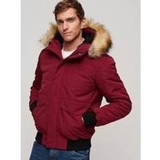 Superdry Bomber Jackets - L - Men Superdry Everest Faux Fur Hooded Padded Coat Red, Red, 2Xl, Men