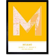 Square Framed Art Wee Blue Coo Miami Florida United States City Map Typography Stylish Letter Word Framed Art