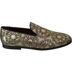 Gold - Men Loafers Dolce & Gabbana Gold Jacquard Flats Mens Loafers Shoes EU42.5/US9.5