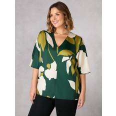 Live Unlimited Curve Floral V Neck Batwing Top, Green