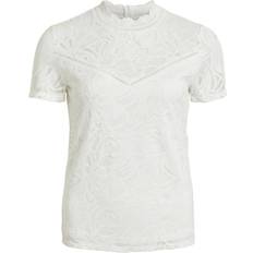 Vila Lace Embroidered Short Sleeve Top - Cloud Dancer