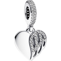 Pandora Heart & Angel Dangle Charm - Silver/Transparent