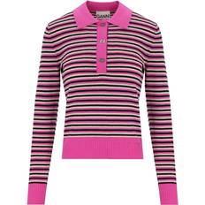 Merino Wool Polo Shirts Ganni Pink Striped Polo 999 Multicolour