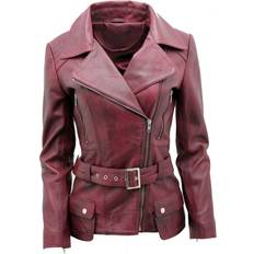 Leather Jackets - Women Infinity Leather Womens Long Biker Jacket-Quito Burgundy