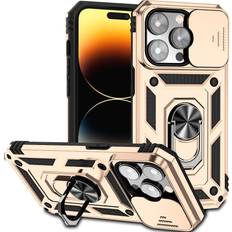 Hitaoyou iPhone 14 Pro Max Case, iPhone 14 Pro Max Case with Camera Cover & Kickstand Military Grade Shockproof Heavy Duty Protective with Magnetic Case for iPhone 14 pro max 6.7 Gold