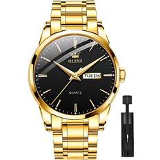 Olevs Black Gold for Men,Day and Date Men Watch,Men Gold Tone Watch,Fashion Gold Men Watches,Male Watch,Business Waterproof Men Watch,Luxury Gold Men Watches,Luminous Man Watch,Dress for Men