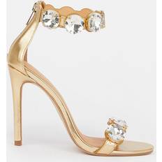 Karen Millen Crystal Stone Double Strap Stiletto Heel Gold