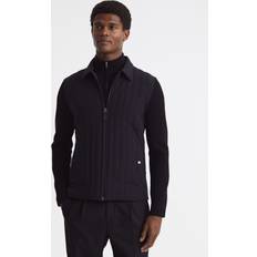 Reiss Mens Black Tosca Zip-through Knitted-sleeve Shell Coat