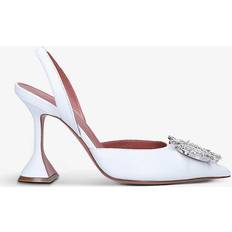 Amina Muaddi Womens White Begum Crystal-embellished Slingback Satin Heels Eur Women