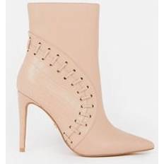 Karen Millen Leather And Suede Eyelet Heeled Boot Nude