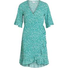 Vila Florals Dresses Vila Caia Short Sleeve Wrap Dress - Alhambra