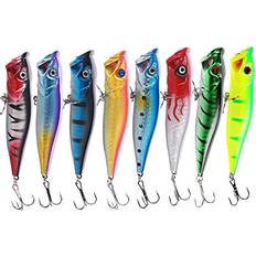 Sougayilang Sougayilang Hard Plastic Popper Topwater Floating Fishing Lures Swimbait Surface Water Bass Bait Hooks for Saltwater Freshwater Fishing Pack of 10PCS