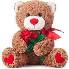 IKASA IKASA Bear Stuffed Animal Plush Toy with Bow for Valentine Day,Cute 27cm Plushie with Rose Soft Small Toy,Valentine s Day Gifts for Girlfriend