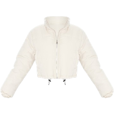 PrettyLittleThing Super Cropped Peach Skin Puffer Jacket - Cream