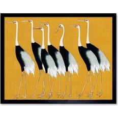 Wee Blue Coo Herons Cranes Yellow/Black Framed Art 25.9x20.6cm