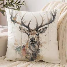 Shein 1pc Elk Print Cushion Cover Without Filler Multifärgad