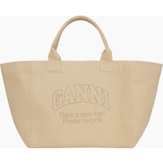 Fabric Tote Bags Ganni Cream Oversized Canvas Tote Bag in Almond Milk Recycled Cotton Women's