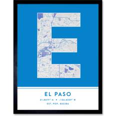 Square Framed Art Wee Blue Coo Texas United States City Map Stylish Letter Framed Art