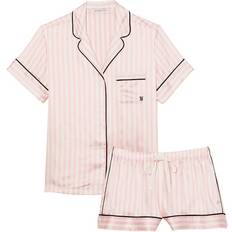 Polyester Pyjamas Victoria's Secret Satin Short Pajama Set - New Pink Iconic Stripe