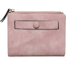 AOXONEL Rfid Small Bifold Leather Wallet Mini Zipper Coin Purse id Pocket,Slim Compact Thin Pink2