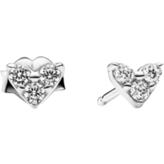 Pandora Triple Stone Heart Stud Earrings - Silver/Transparent