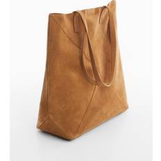 Mango Women's Leather Shopper Bag Medium Brown
