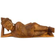 G6 Collection Wooden Hand Carved Serene Reclining Buddha Statue Sculpture Figurine