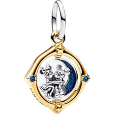 Pandora Disney Mickey Mouse & Minnie Mouse Two-tone Spinning Moon Dangle Charm - Gold/Silver/Blue