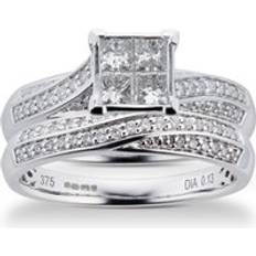 Goldsmiths Princess And Brilliant Cut 0.76 Carat Total Weight Diamond Bridal Set In Carat White Ring