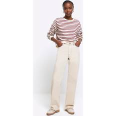 Beige - Women Jeans River Island Womens Ecru High Waisted Relaxed Straight Jeans Beige 14L