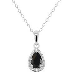 Celebration Gems Sterling Silver Pear Shaped Onyx & Diamond Accent Pendant Necklace, Women's, 18" Black