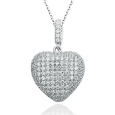 Suzy Levian Sterling Silver Cubic Zirconia Pave Mini Heart Pendant Necklace White