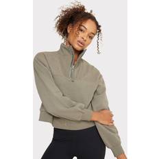 Chelsea Peers Organic Cotton Cropped Sweatshirt, Khaki