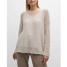 Eileen Fisher Crewneck Open-Stitch Boucle Pullover