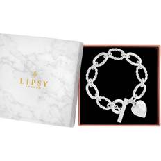 Lipsy Silver Textured Heart Charm T Bar Bracelet Gift Boxed