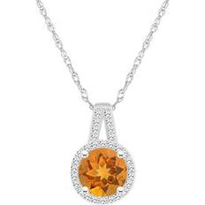 Celebration Gems Sterling Silver mm Round & 1/8 Carat T.W. Diamond Halo Pendant Necklace, Women's, 18" Orange