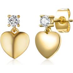 Rachel Glauber Rachel Glauber 14k Yellow Gold Plated Cubic Zirconia Heart Dangle Earrings Walnut