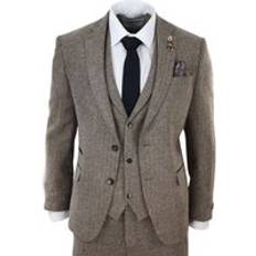 Truclothing Mens Piece Suit Harringbone 1920s Peaky Blinders Brown