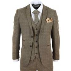 Paul Andrew Mens Piece Brown Tweed Check Vintage Retro Suit