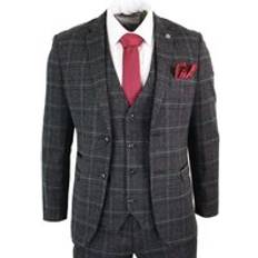 Paul Andrew Piece Tweed Check Vintage Retro Suit Charcoal 46R