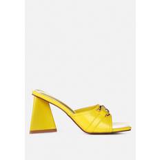 London Rag Salisbury Horsebit Buckle Triangular Block Heel Sandals Yellow