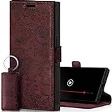 Surazo SURAZO Slim Magnet Handyhülle für Samsung Galaxy S24 Ultra Hülle Leder – Klappbare Echtleder Schutzhülle [Kartenfach, RFID Schutz, Blumenmuster] Klapphülle Wallet Case Cover Lederhülle Burgund