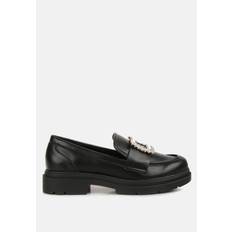 London Rag Women's bossi faux leather loafers with buckle embellishment Black