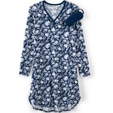 Lands' End Women Sleepwear Lands' End Women's Cozy Gown Sleep Set Sleeping Gown Mask Deep sea navy classic floral