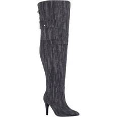 Fashion To Figure Women's Scarlet Thigh High Boot Wide Width Black denim pu