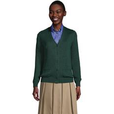 Lands' End Cardigans Lands' End Uniform Cotton Modal Button Front Cardigan Evergreen Womens Regular