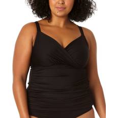 Anne Cole Plus Surplice-Neck Ruched Tankini Top Black