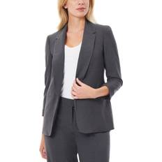 Jones New York Women's Notched Collar Jacket with Rolled Sleeves Gray