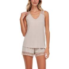 Flora Nikrooz Frances Knit Cami Tap Pajama Set Beige