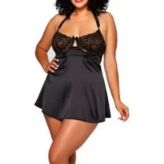 iCollection Plus Roseanne Silky Babydoll Chemise 2pc Lingerie Set Black